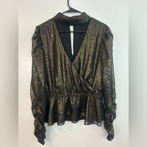 Walter Baker Faulk Puff Bronze Metallic Ruched Peplum Top Size - Picture 3 of 13